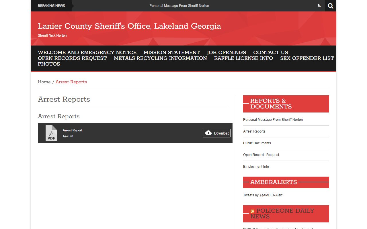 Lanier County Sheriff's Office arrest reports download area