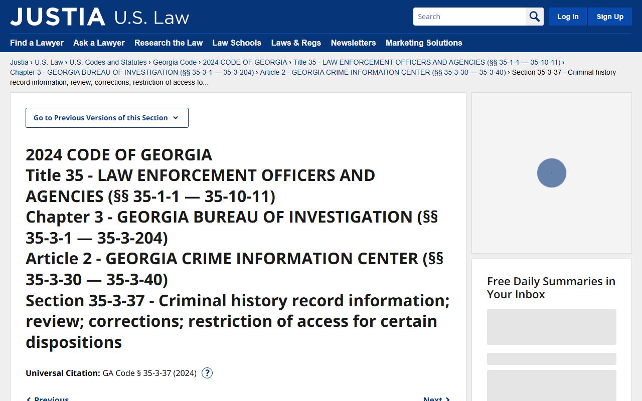 O.C.G.A. 35-3-37 criminal history record restriction text