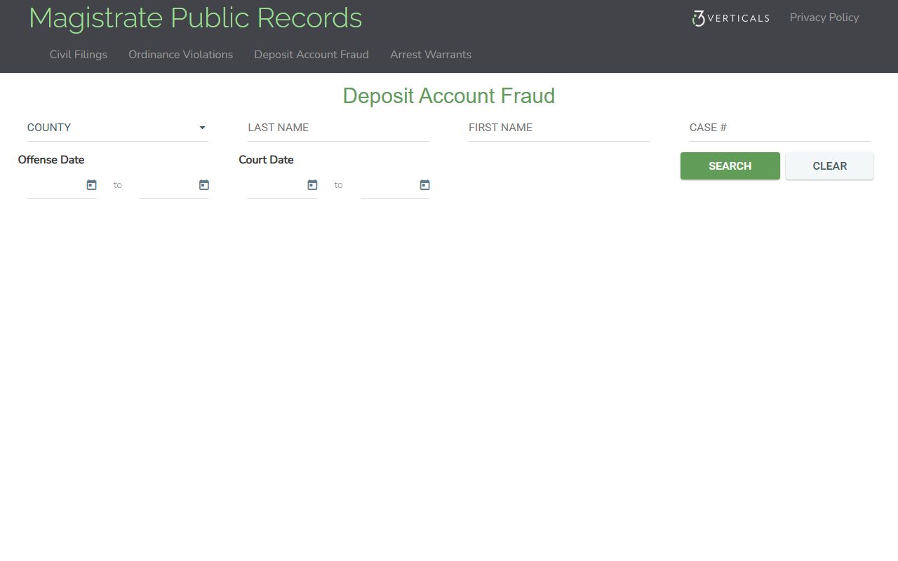 Lanier County court dockets deposit account fraud search fields