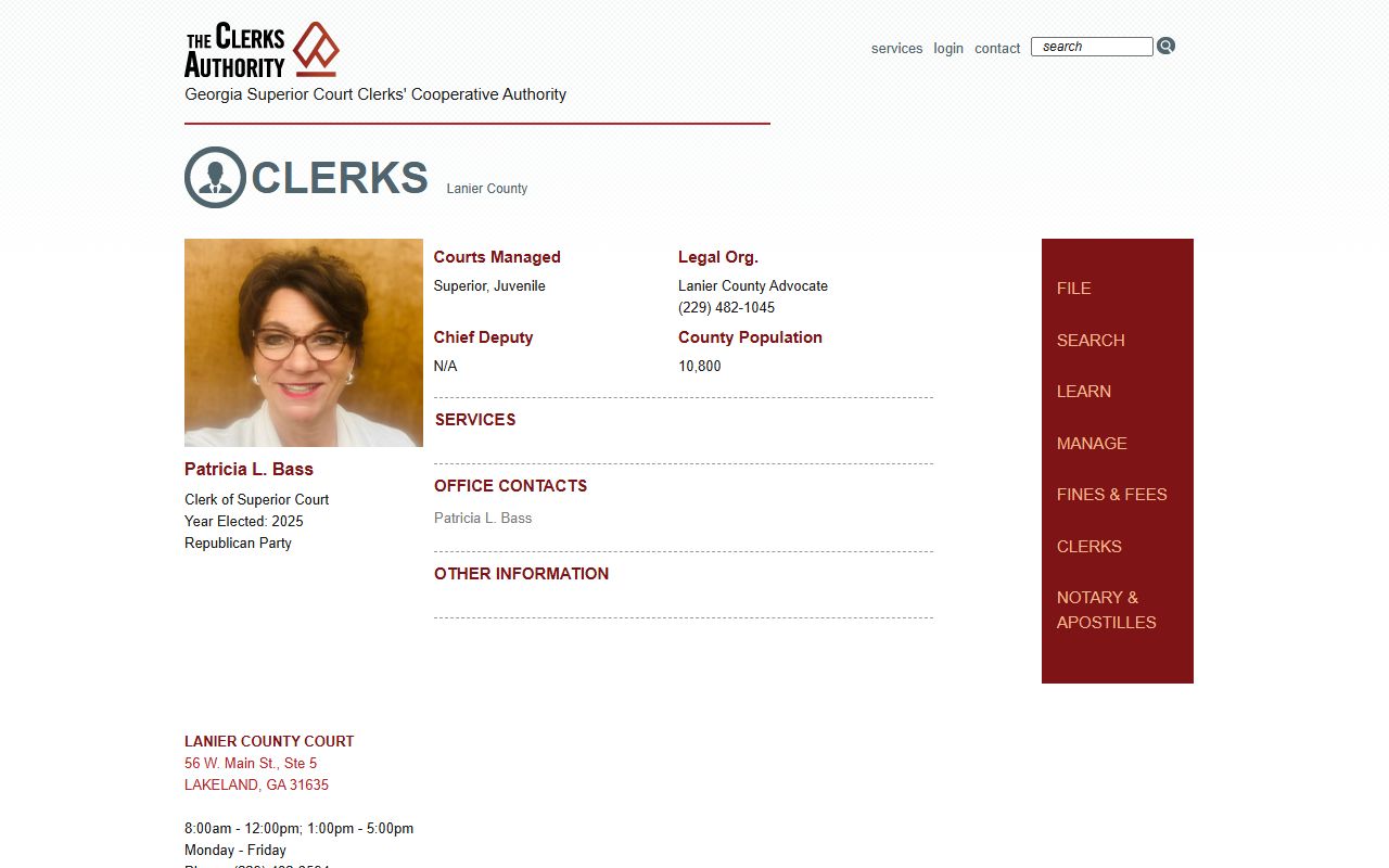 Lanier County court records Clerk of Superior Court directory