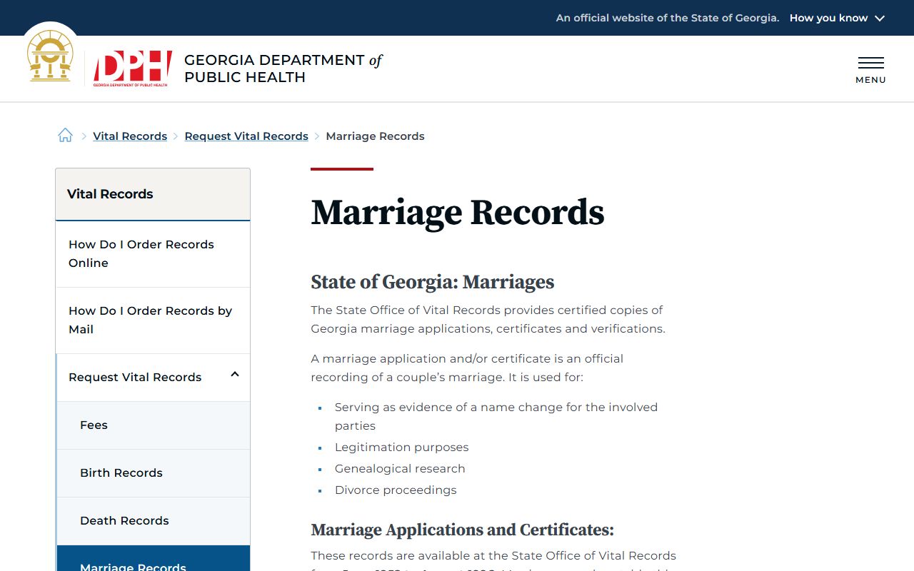 Lanier County marriage records Georgia Department of Public Health access