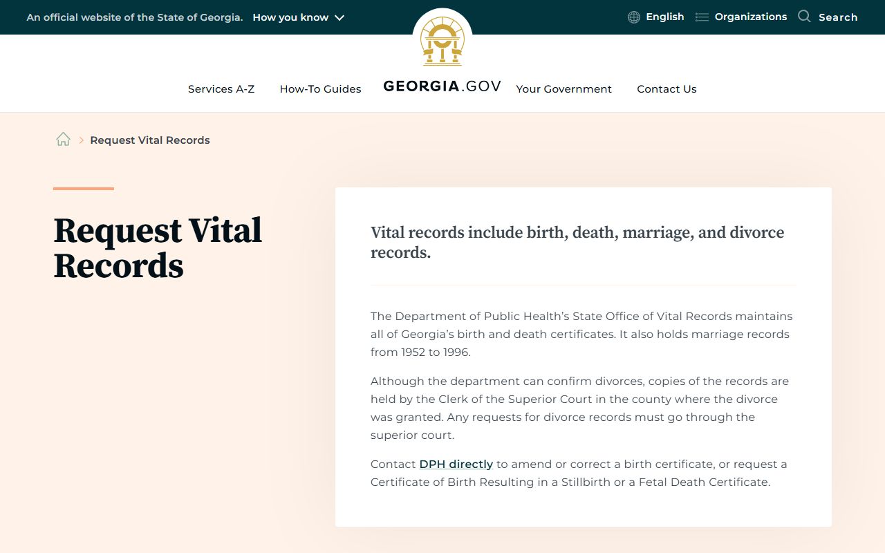 Lanier County divorce records Georgia vital records request routing