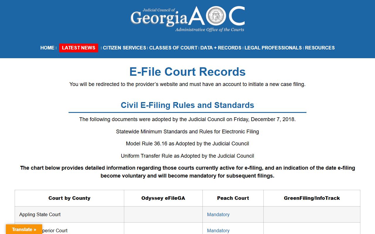 Lanier County probate records Georgia Courts e-filing provider access
