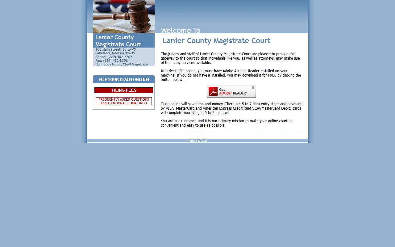 nCourt Lanier Magistrate Court e-filing landing page